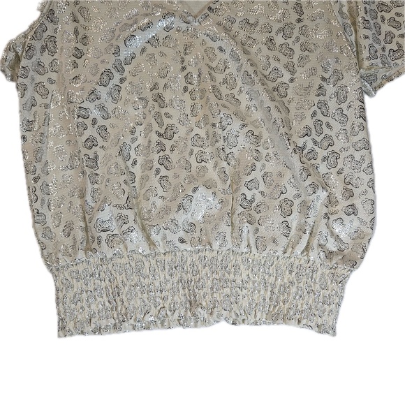 Michael Kors Top Womens Medium‎ Silver Glitter Paisley Short Sleeve Pullover - Picture 3 of 8